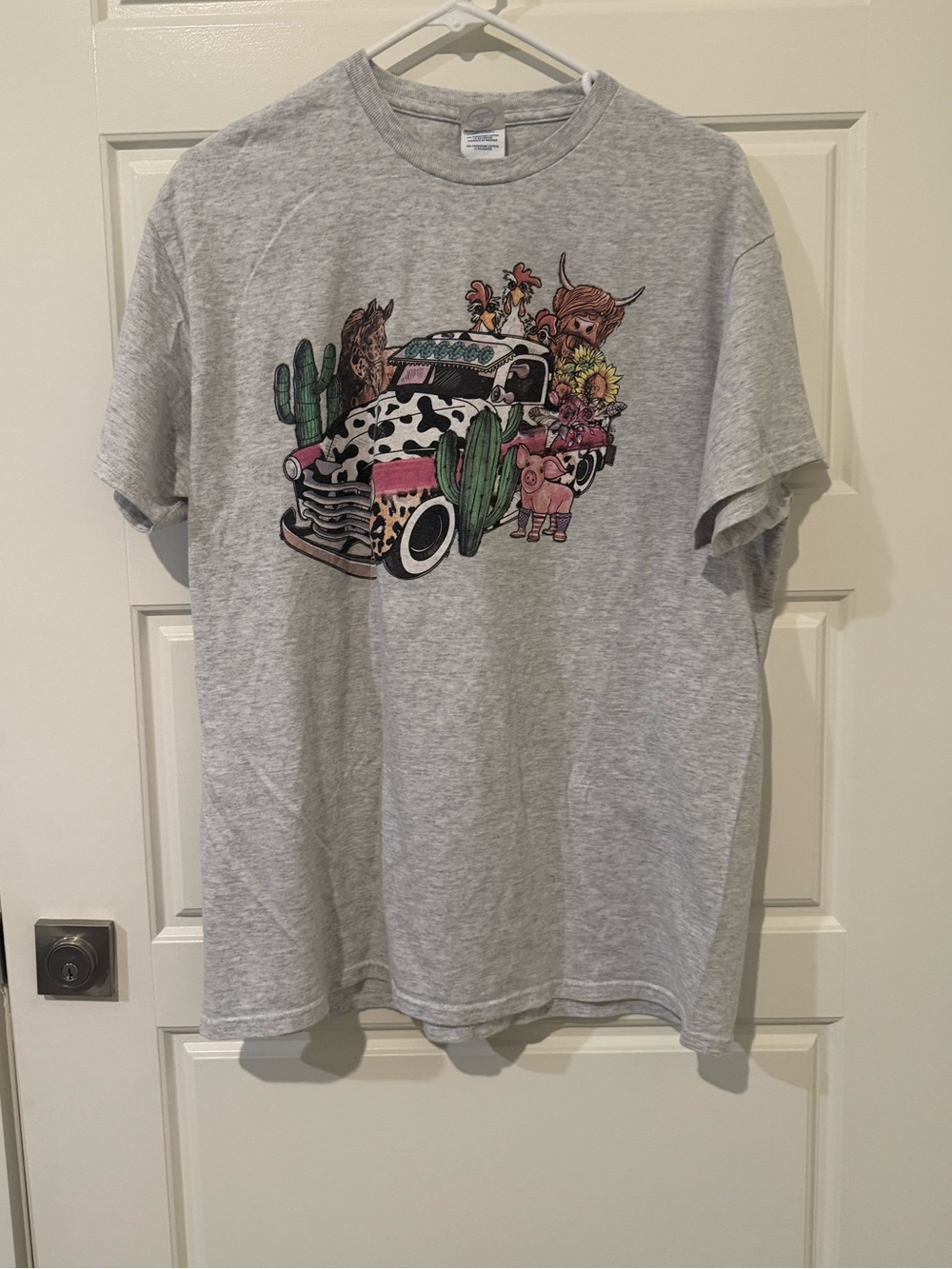 Graphic Desert Truck Tee - Gray with Pink & Green Accents